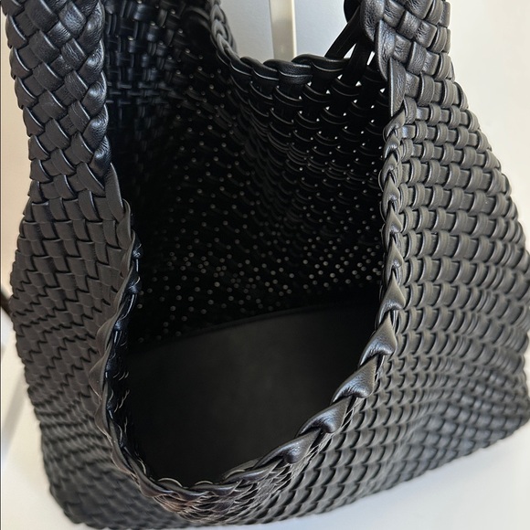 Woven Vegan Leather Black Hobo Tote Shoulder Bag - Picture 11 of 14